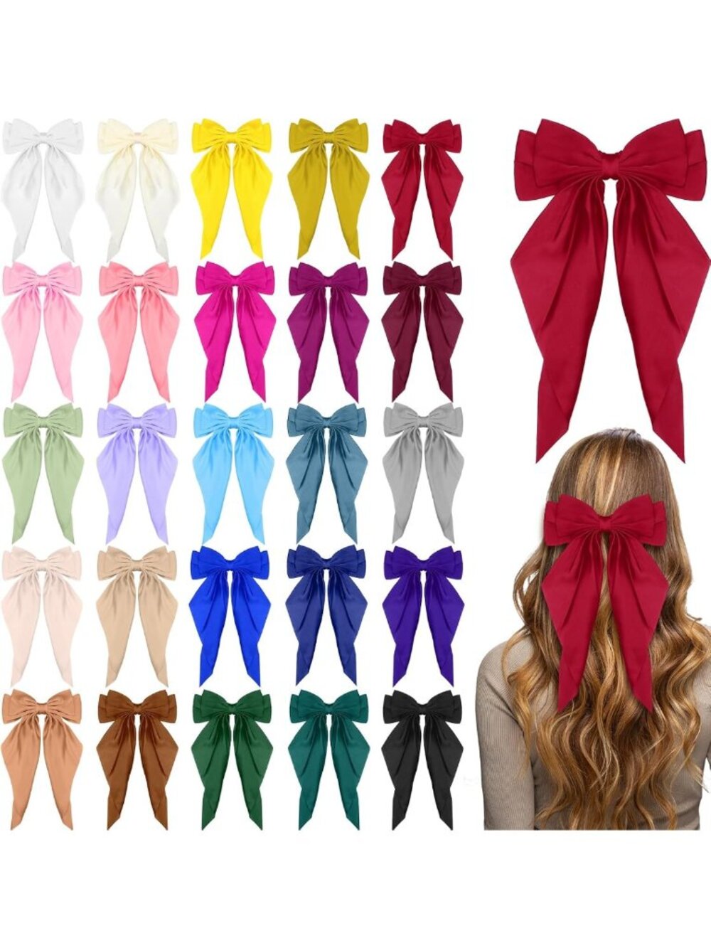 25 Pcs Large Satin Hair Bows for Women | Big Hair Accessories Bulk Set